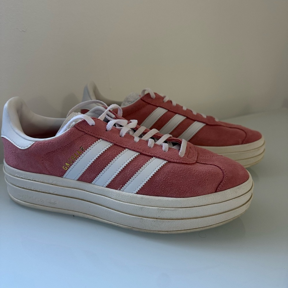 Adidas Women's Pink and White Platform Sneakers